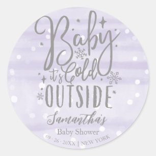 Pegatina Redonda Copos de nieve Bebé hace frío afuera Baby Shower