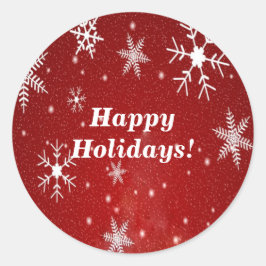 Pegatina Redonda Copos de nieve con Pegatinas de fondo rojo