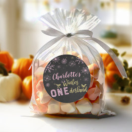 Pegatina Redonda Copos de nieve de cumpleaños de Onederland en invi