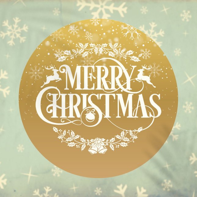 Pegatina Redonda Copos de nieve dorados navideños (Gold Merry Christmas Snowflakes Classic Round Sticker)