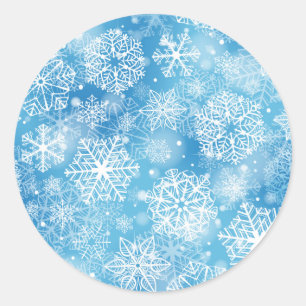 Pegatina Redonda Copos de nieve en azul