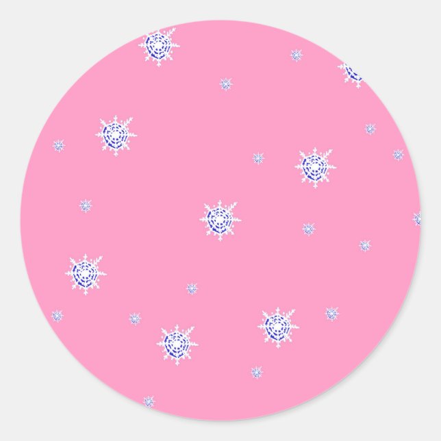 Pegatina Redonda Copos de nieve en invierno rosa (Anverso)