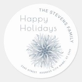 Pegatina Redonda Copos de nieve minimalistas acuarela Felices Fiest