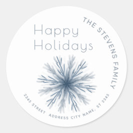 Pegatina Redonda Copos de nieve minimalistas en acuarela Felices Fi