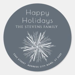 Pegatina Redonda Copos de nieve minimalistas en acuarela Felidades