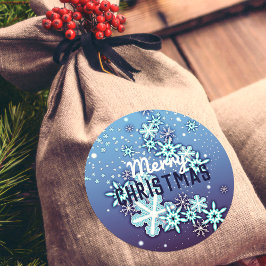 Pegatina Redonda Copos De Nieve Ornate De Cristal De Invierno Blanc