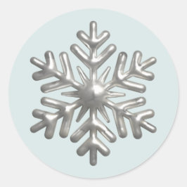 Pegatina Redonda Copos de nieve plateados 3D Navidad azul