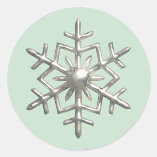 Pegatina Redonda Copos de nieve plateados 3D Navidad verde