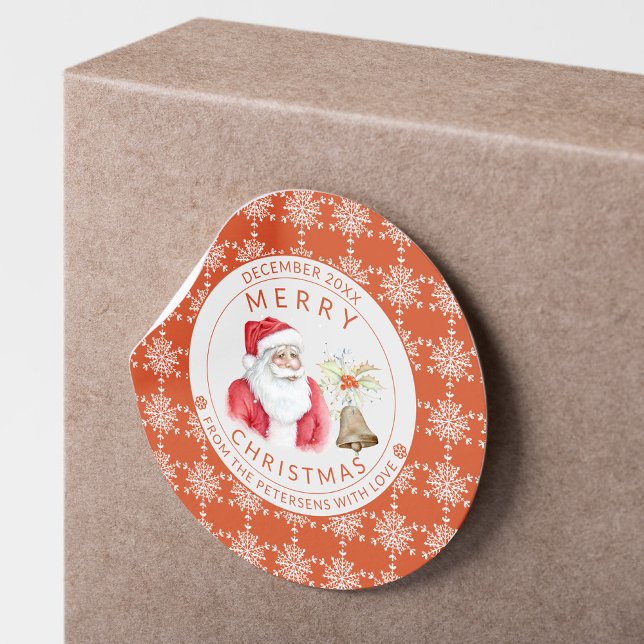 Pegatina Redonda Copos de nieve rojos blancos Feliz Navidad Santa (Subido por el creador)
