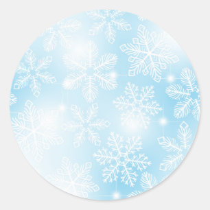 Pegatina Redonda Copos de nieve y luces azules