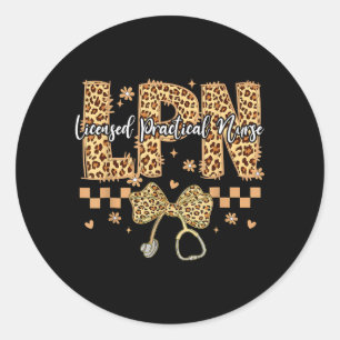 Pegatina Redonda Coqueta Bow de Leopardo Lpn Enfermera Práctica Lic