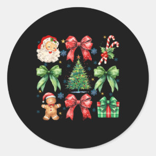 Pegatina Redonda Coqueta de árbol de Navidad Bow Santa Claus Candy