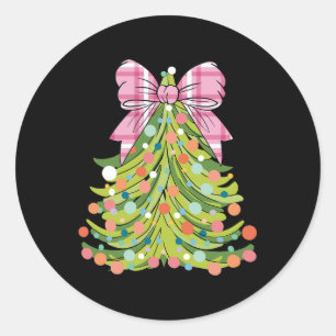 Pegatina Redonda Coqueta de árbol de navidad dobla Navidades rosado