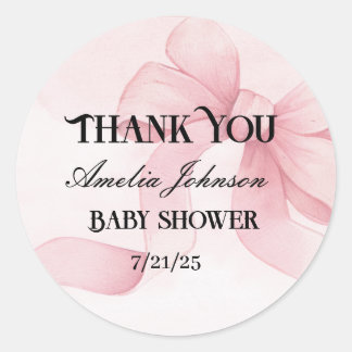 Pegatina Redonda Coqueta de cinta rosa Baby Shower Rubor para chica