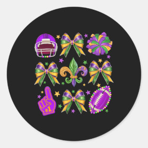 Pegatina Redonda Coqueta de Mardi Gras Lazo Fútbol Mardi Gras Nueva
