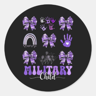 Pegatina Redonda Coqueta de niño militar dobla morado a niños camo