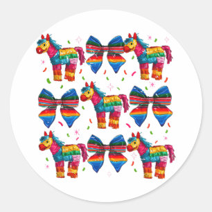 Pegatina Redonda Coqueta mexicana divertida con pinata cinco de may