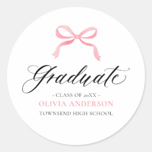 Pegatina Redonda Coqueta Moderna Rosa Graduada Graduación