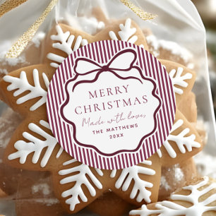 Pegatina Redonda Coqueta Navidad Borgoña Hecha Con Amor