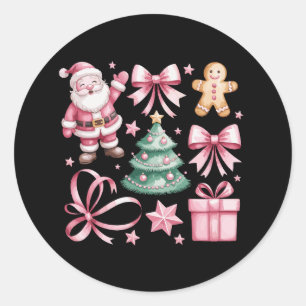 Pegatina Redonda Coqueta rosa cúrcuma árboles navideños de Santa Cl