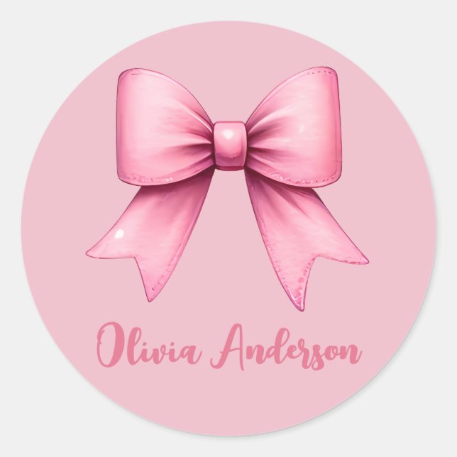 Pegatina Redonda Coqueta rosa cúrcuma Bow Estética femenina (Anverso)