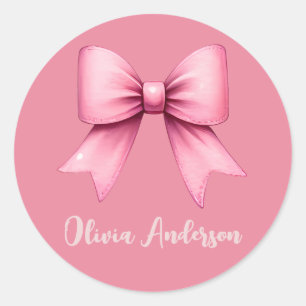 Pegatina Redonda Coqueta rosa cúrcuma Bow Estética femenina