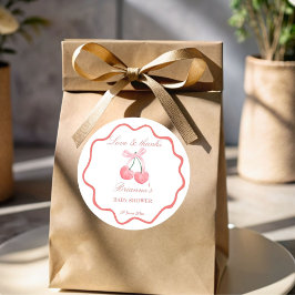 Pegatina Redonda Coqueta rosa de cerezo ducha de bebé