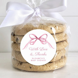 Pegatina Redonda Coqueta rosa suave, niña, ducha gracias