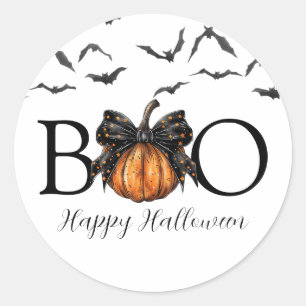 Pegatina Redonda Coquetamente Halloween Bompkin Bats Black Bow