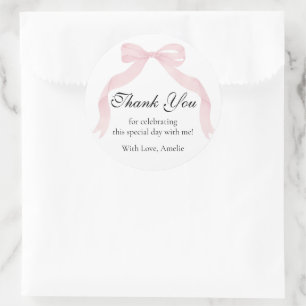 Pegatina Redonda Coquete pink bow Thank You Classic Sticker 