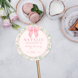 Pegatina Redonda Coquette Aesthetic Pink Bow Sage Green Baby Girl