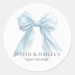 Pegatina Redonda Coquette Baby Shower Chica de Blue Bow personaliza