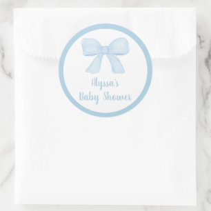 Pegatina Redonda Coquette Blue Boy Bow Baby Shower