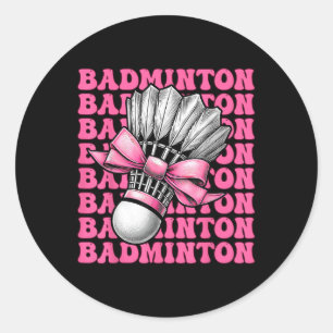 Pegatina Redonda Coquette Bow Badminton Player Shuttle Chica Mom Pi