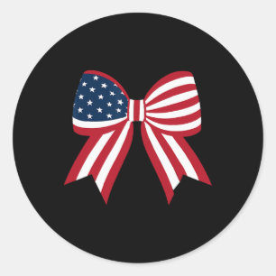 Pegatina Redonda Coquette Bow Bandera Americana Vintage Patriótico 