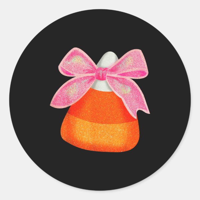 Pegatina Redonda Coquette Bow Candy Corn Women Girls Kids Halloween (Anverso)