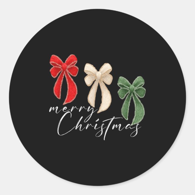 Pegatina Redonda Coquette Bow Christmas Funny Retro Gift Tee Women, (Anverso)