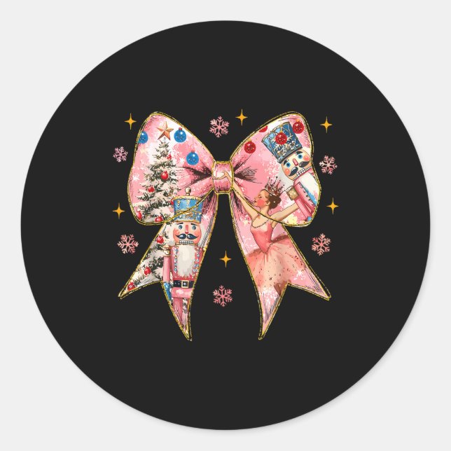 Pegatina Redonda Coquette Bow Christmas Nutcracker Ballet Festive W (Anverso)