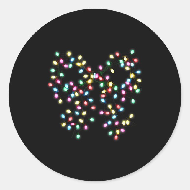 Pegatina Redonda Coquette Bow Christmas Xmas Lights Pajamas Holiday (Anverso)