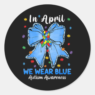 Pegatina Redonda Coquette Bow En Abril Usamos Avisos De Autismo Azu