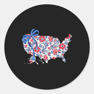 Pegatina Redonda Coquette Bow Floral America Map 4 De Julio Indepe