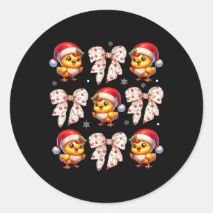 Pegatina Redonda Coquette Bow Funny Chickens Navidad Granja Animal