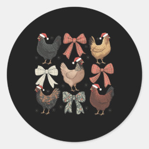 Pegatina Redonda Coquette Bow Funny Chickens Navidad Granja Animal