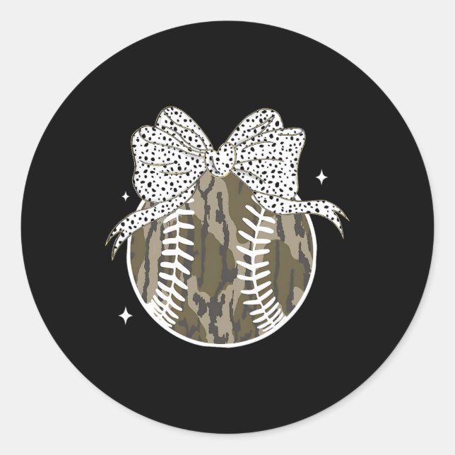 Pegatina Redonda Coquette Bow Game Day Sell Softll Camouflage Chequ (Anverso)