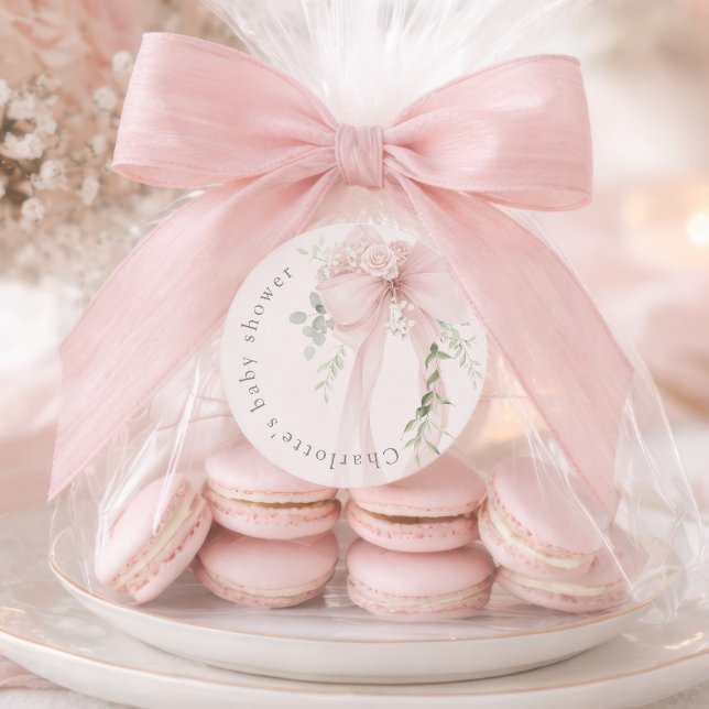 Pegatina Redonda Coquette Bow Greenery Baby in bloom baby Shower (Subido por el creador)