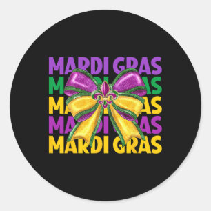 Pegatina Redonda Coquette Bow Mardi Gras Vestimenta Mujeres Chicas 