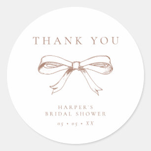 Pegatina Redonda Coquette Bow Mocha Bridal Shower Gracias Por Favor