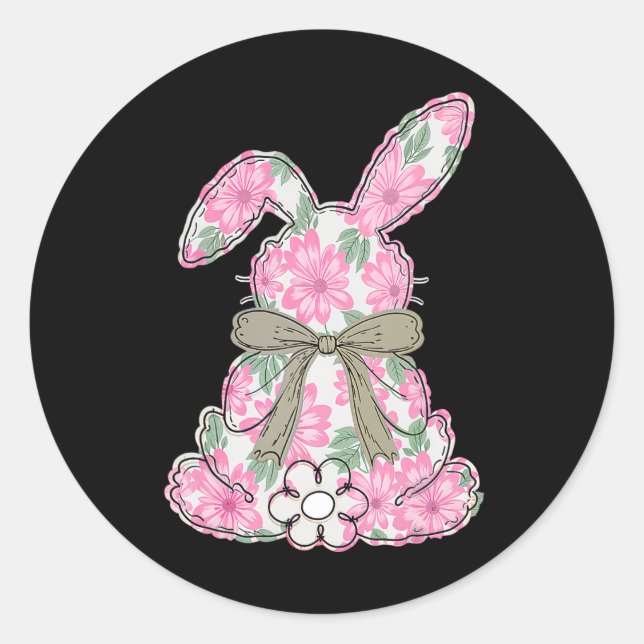 Pegatina Redonda Coquette Bow Semana Santa Bunny Spring Florals (Anverso)