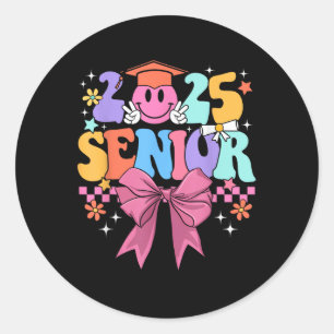 Pegatina Redonda Coquette Bow Senior 2025 Cl De 2025 Graduation Smi