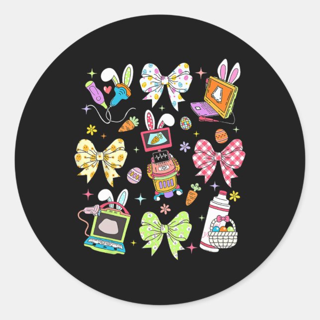 Pegatina Redonda Coquette Bow Sonographer Easter Ultrasonido Tech R (Anverso)